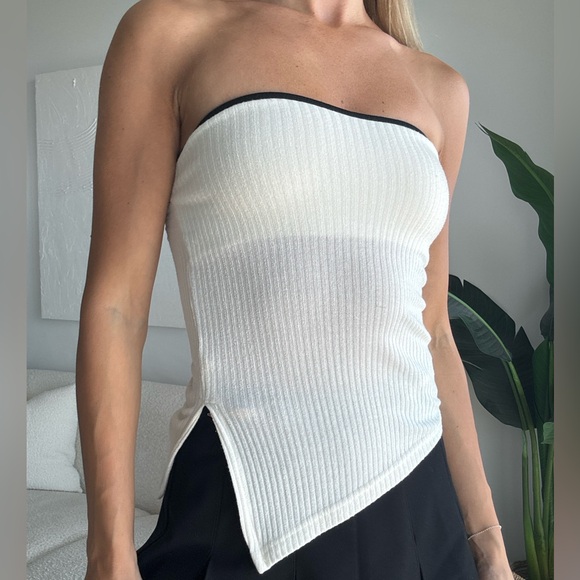 Oak & Fort White Strapless Ribbed Top - Picture 2 of 5